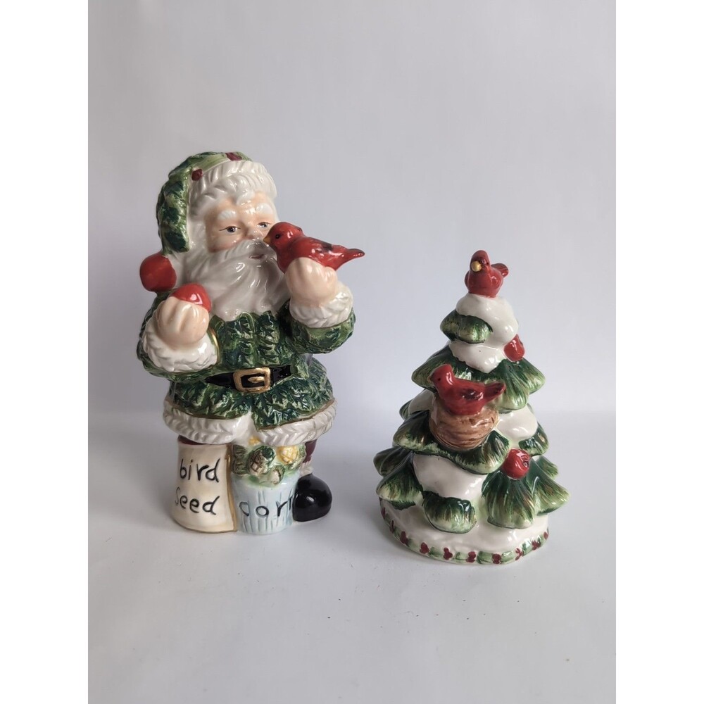 Christmas Salt & Pepper Shakers Santa Feeding Cardinal Birds Tree Omnibus K&B